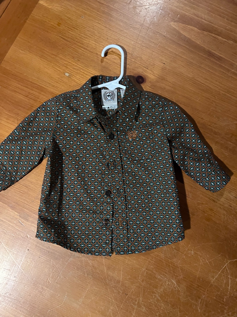 Cinch Kids Button-Down Shirt in Brown and Teal Geometric Print